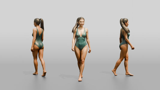 Woman in Green One-Piece Swimsuit Walking