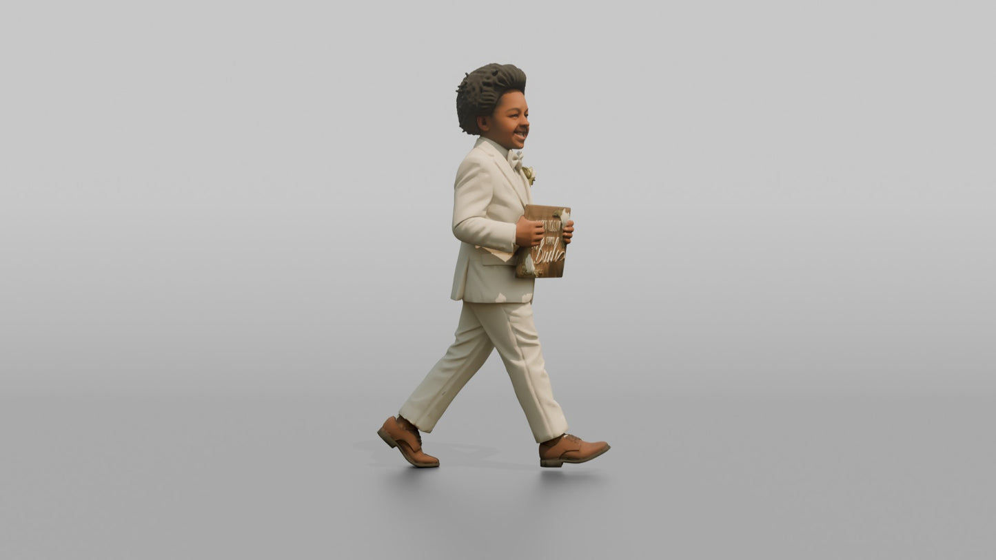 Page Boy Marching with a Wedding Sign