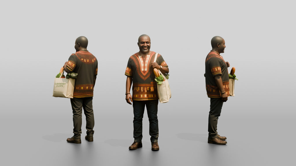 African Man in a Dashiki Shirt Carrying Groceries
