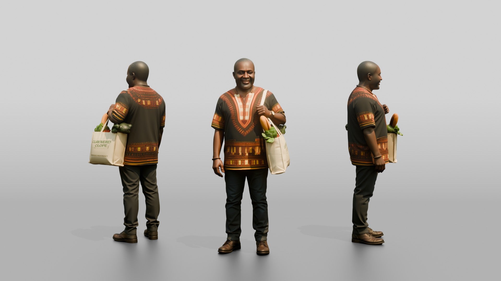 African Man in a Dashiki Shirt Carrying Groceries