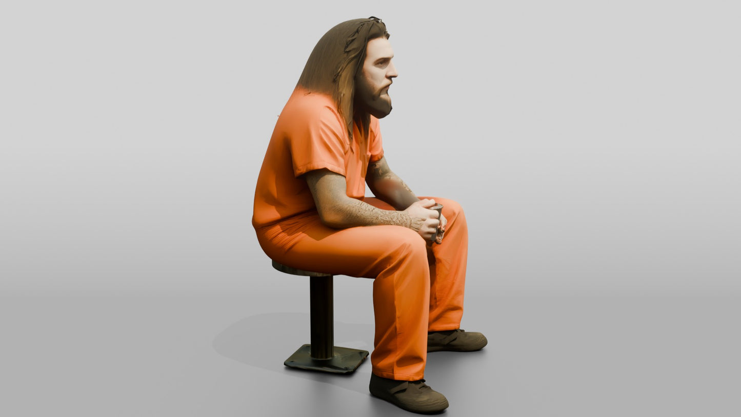 White Male Prisoner in an Orange Jumpsuit