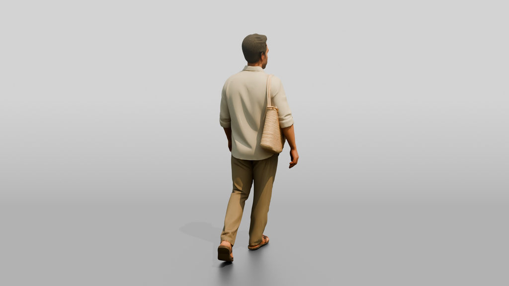 Slim Middle-Aged Syrian Man Walking Through a Market