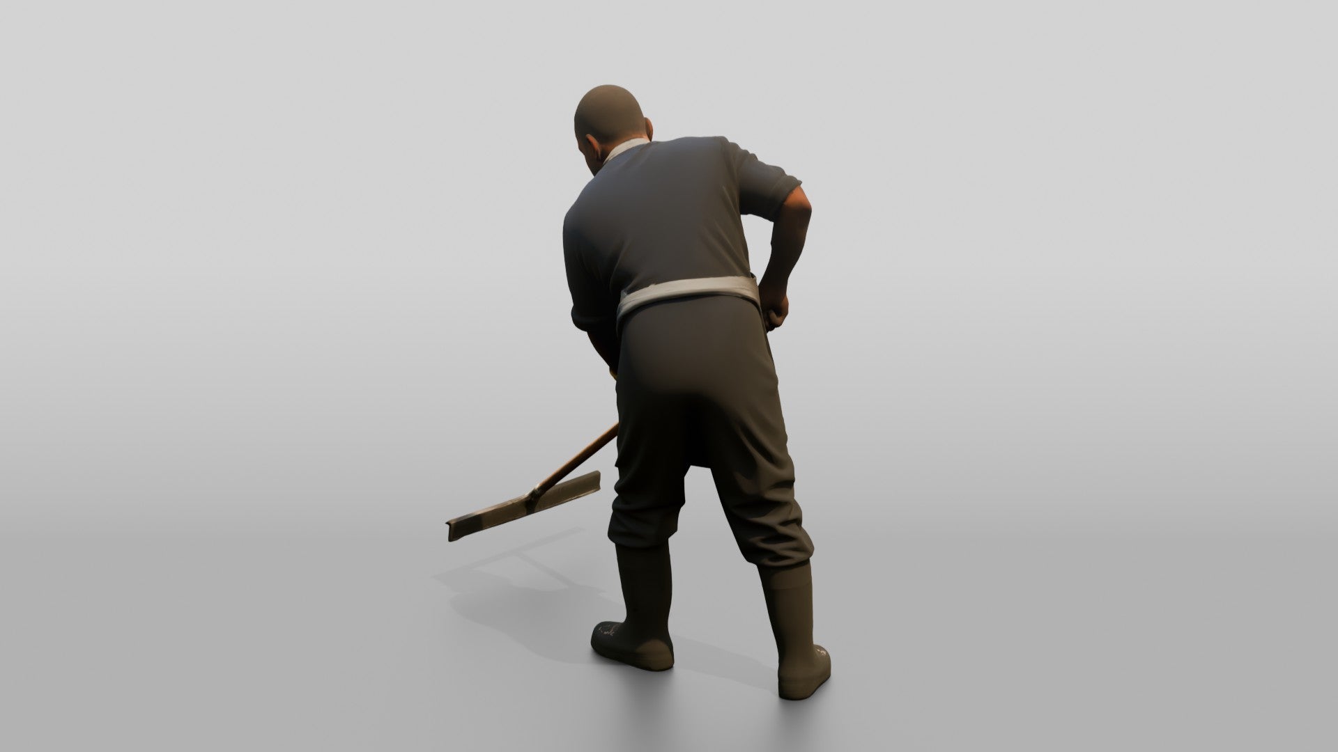 Kitchen Porter Squeegeeing the Floor