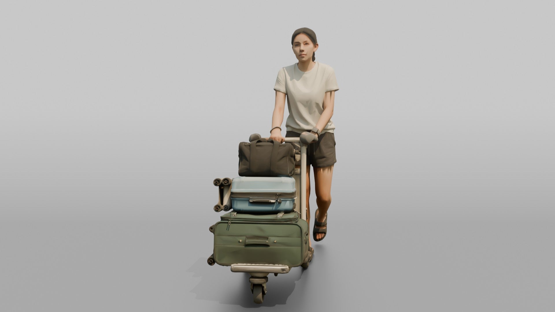 Traveler Pushing A Luggage Cart