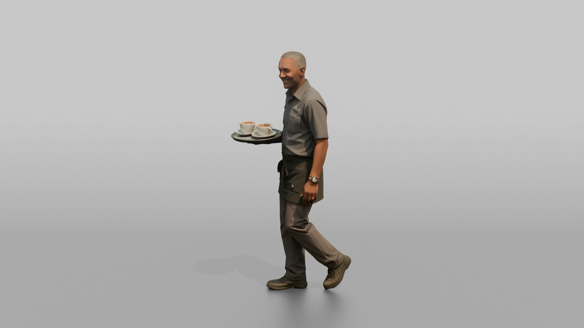 Server Woman Carrying Two Coffee Cups - 3D character model, view 4
