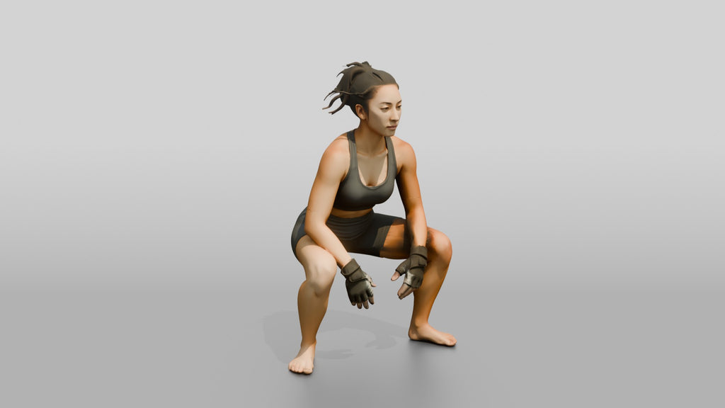 Woman Squatting with Fitness Gloves