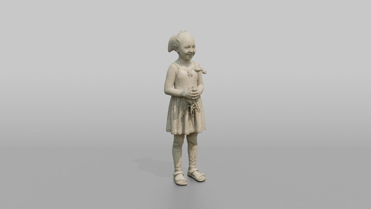 Daughter Holding A Handful Of Picked Flowers - wireframe topology preview