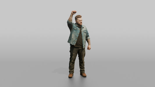 Protester Man Raising a Fist in the Air - 3D character model, view 1