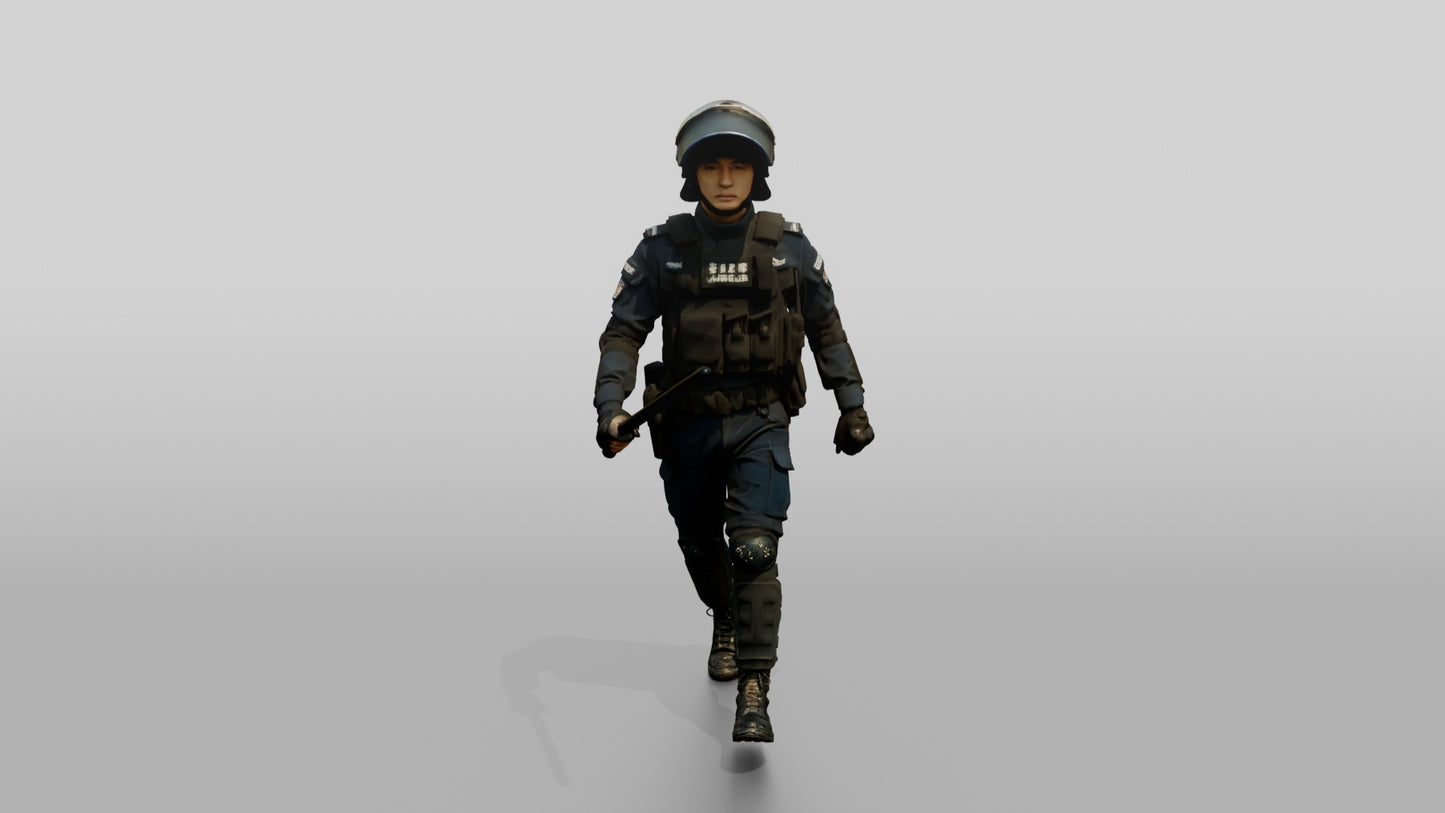 Riot Police Officers Walking with Batons