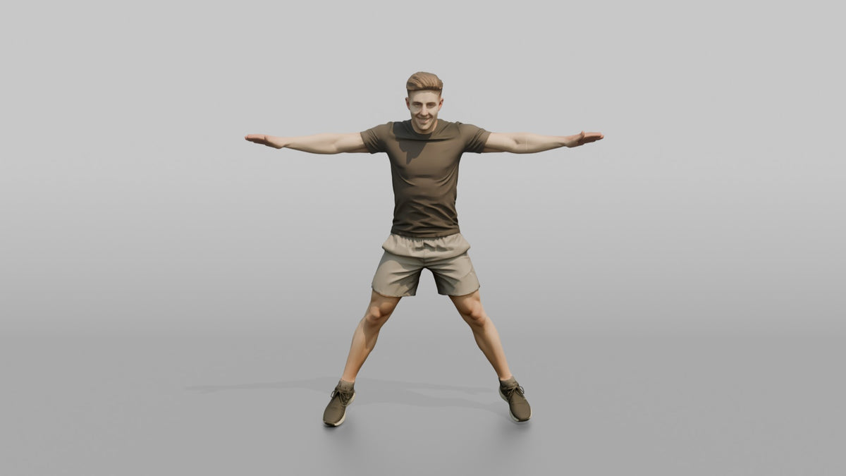Cardio Athlete Man Mid-jumping-jack, Arms Out To The Sides - 3D character model, view 5