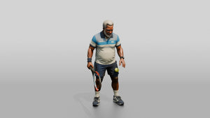 Senior Tennis Player Bouncing the Ball to Serve - 3D character model, view 1