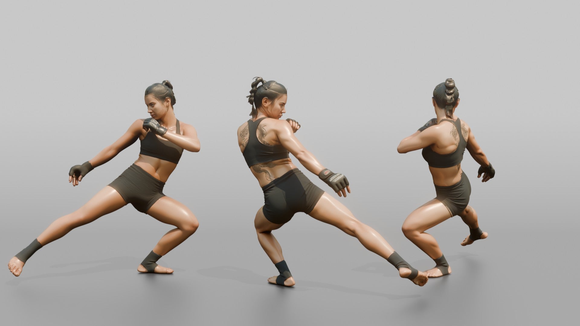 MMA Fighter Low Sweeping Leg Kick with Dynamic Balance