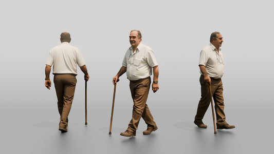 Elderly Stocky Portuguese Man Holding a Walking Stick