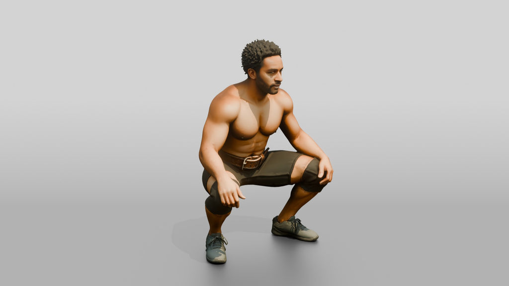 Man in Deep Squat Stance