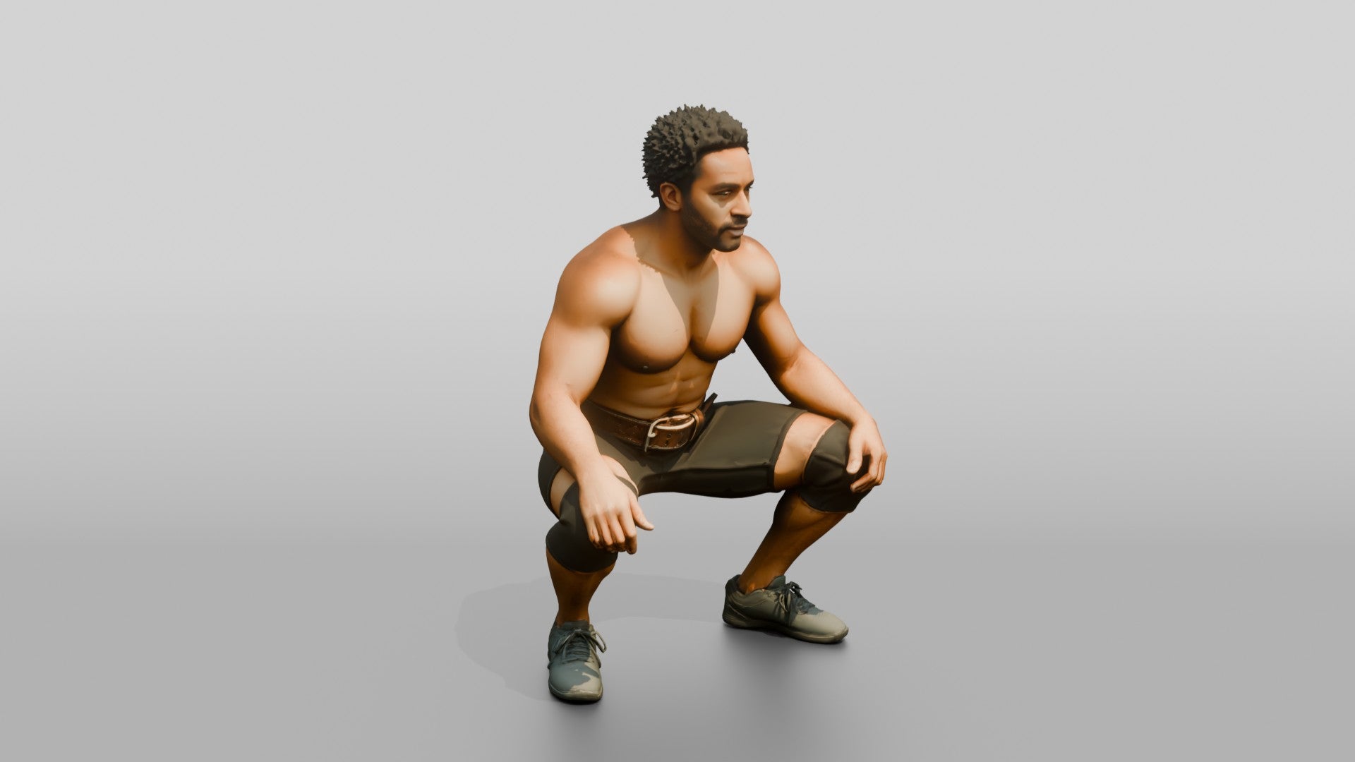 Man in Deep Squat Stance