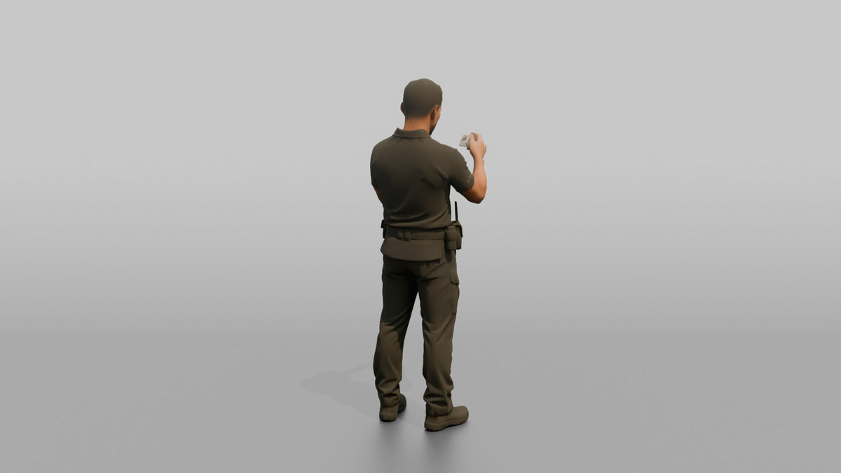 Door Staff Man Checking An ID Card - 3D character model, view 3