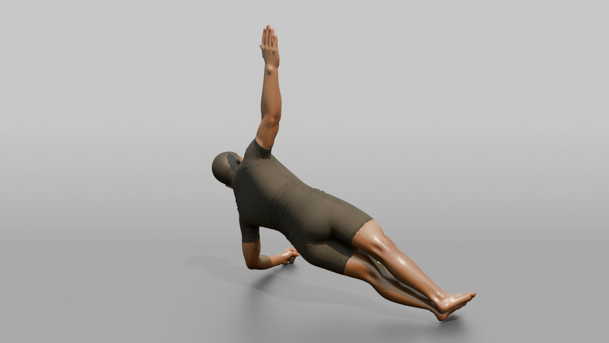 Fitness Influencer Man Holding A Side Plank - 3D character model, view 3