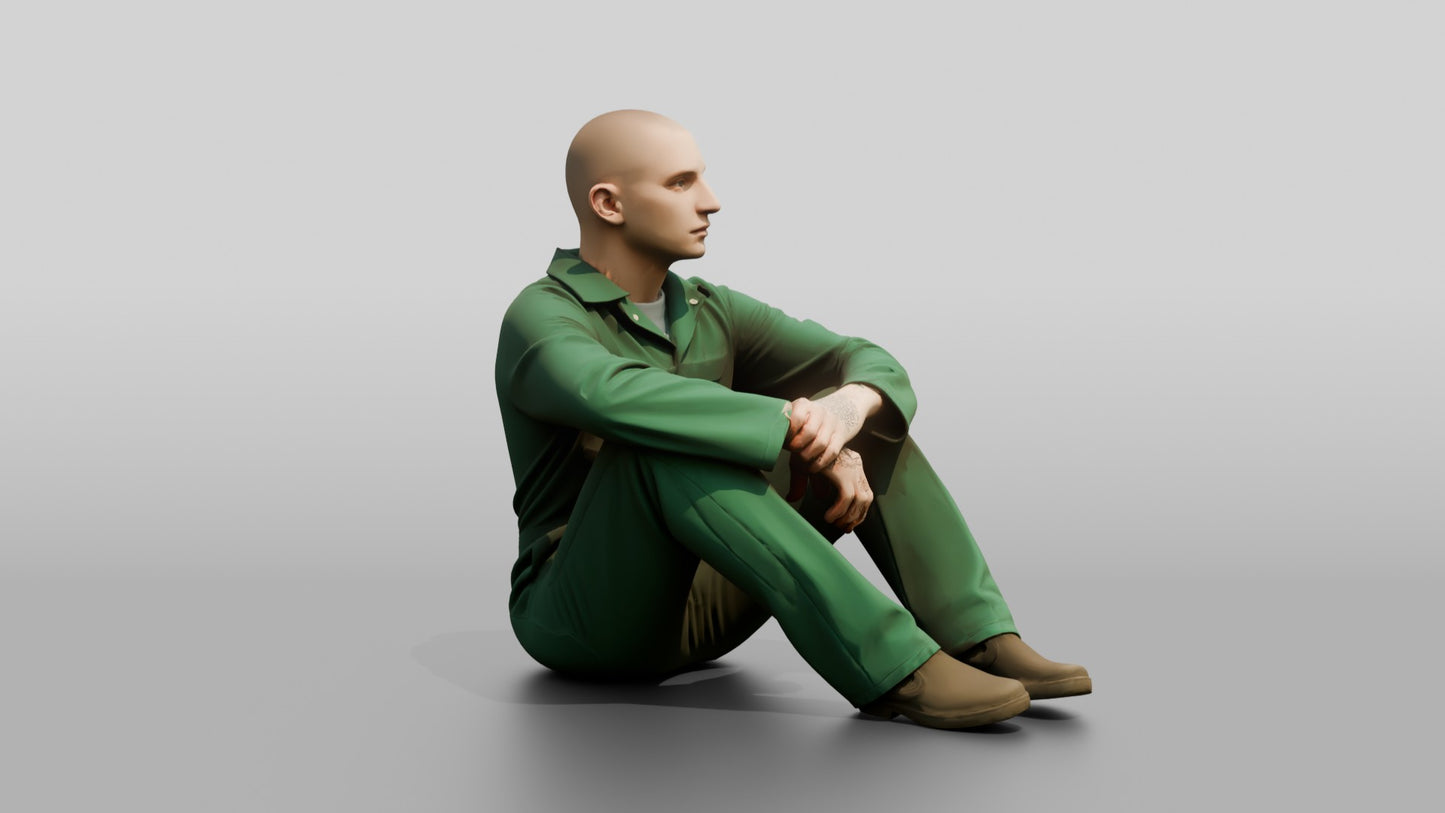 Caucasian Male Prisoner in a Green Uniform