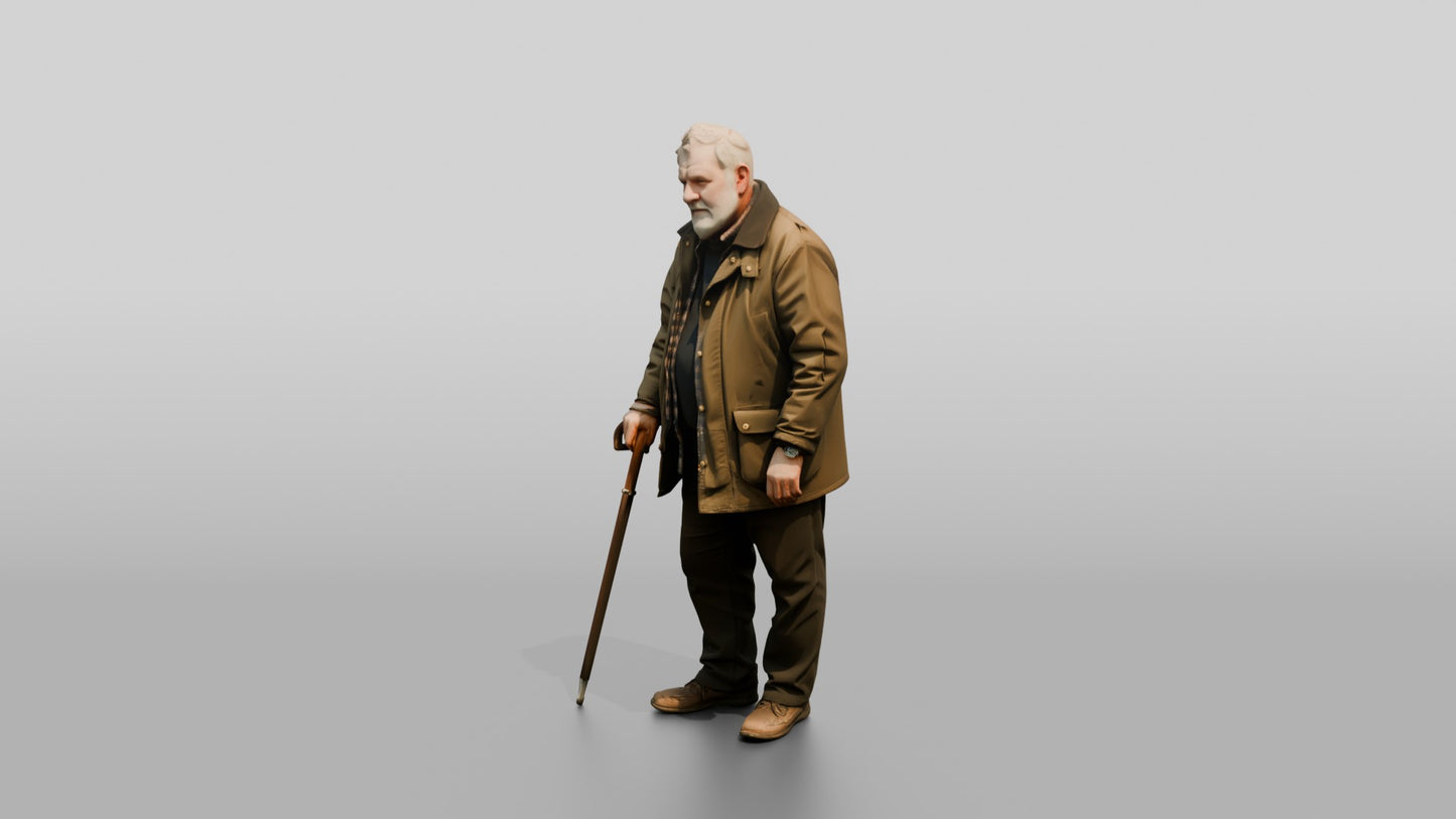 Elderly White Man Leaning on His Umbrella