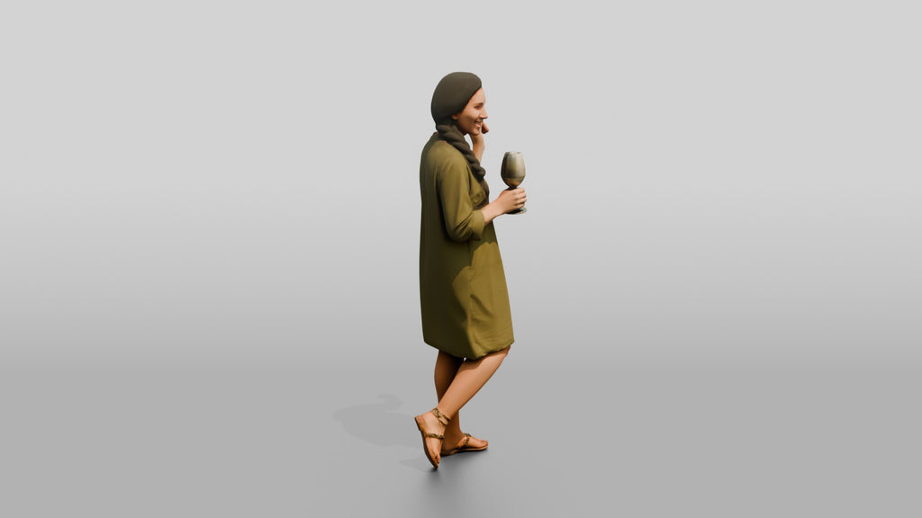 Woman with a Cocktail in an Olive Dress