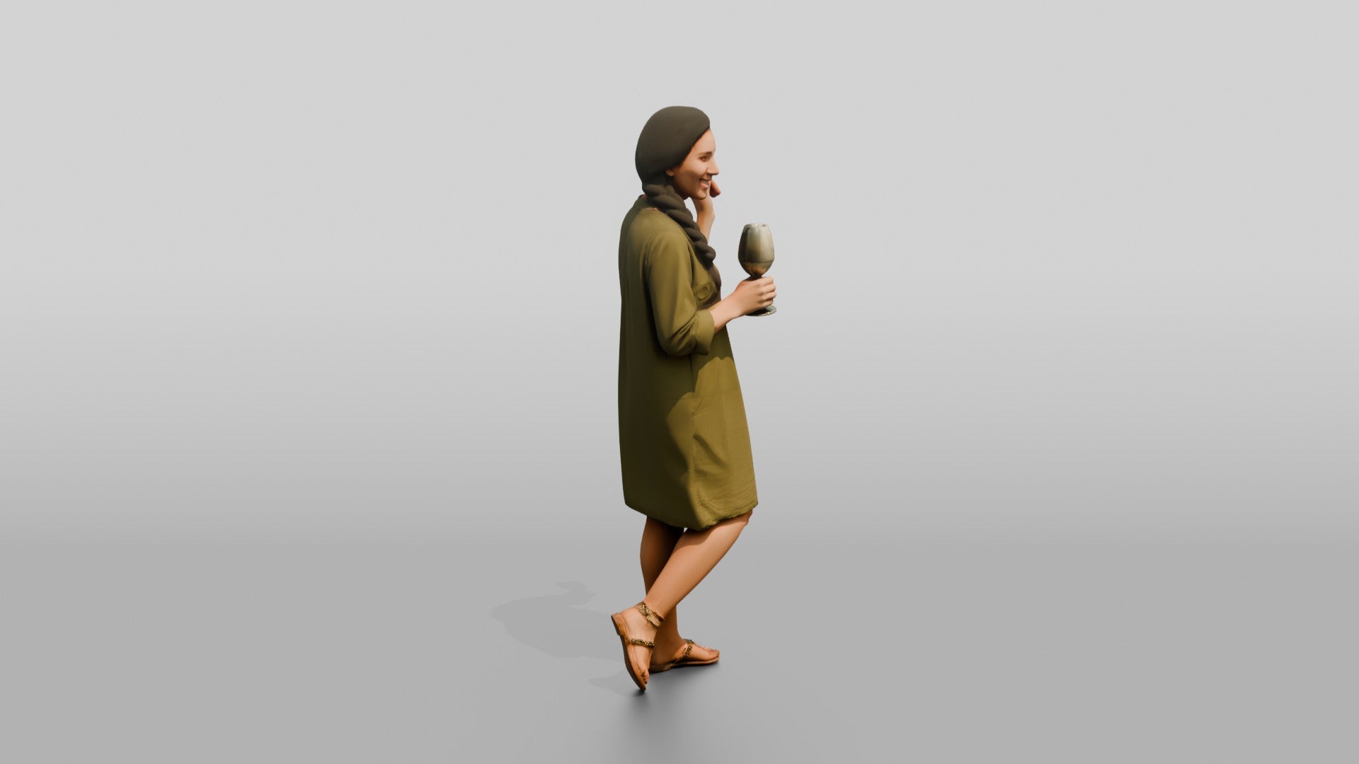 Woman with a Cocktail in an Olive Dress
