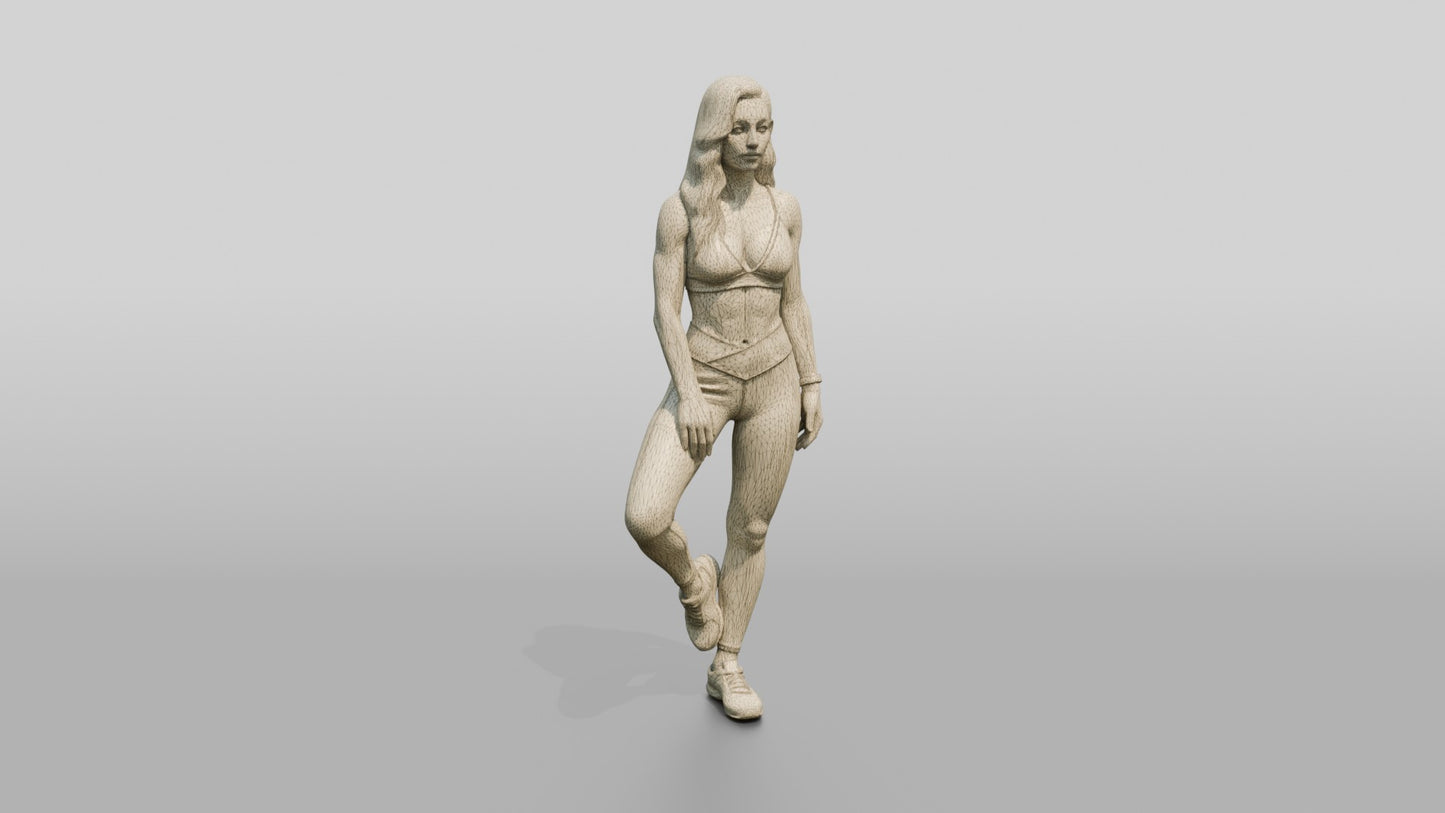 Blonde Woman in Cream Activewear in a Balance Pose