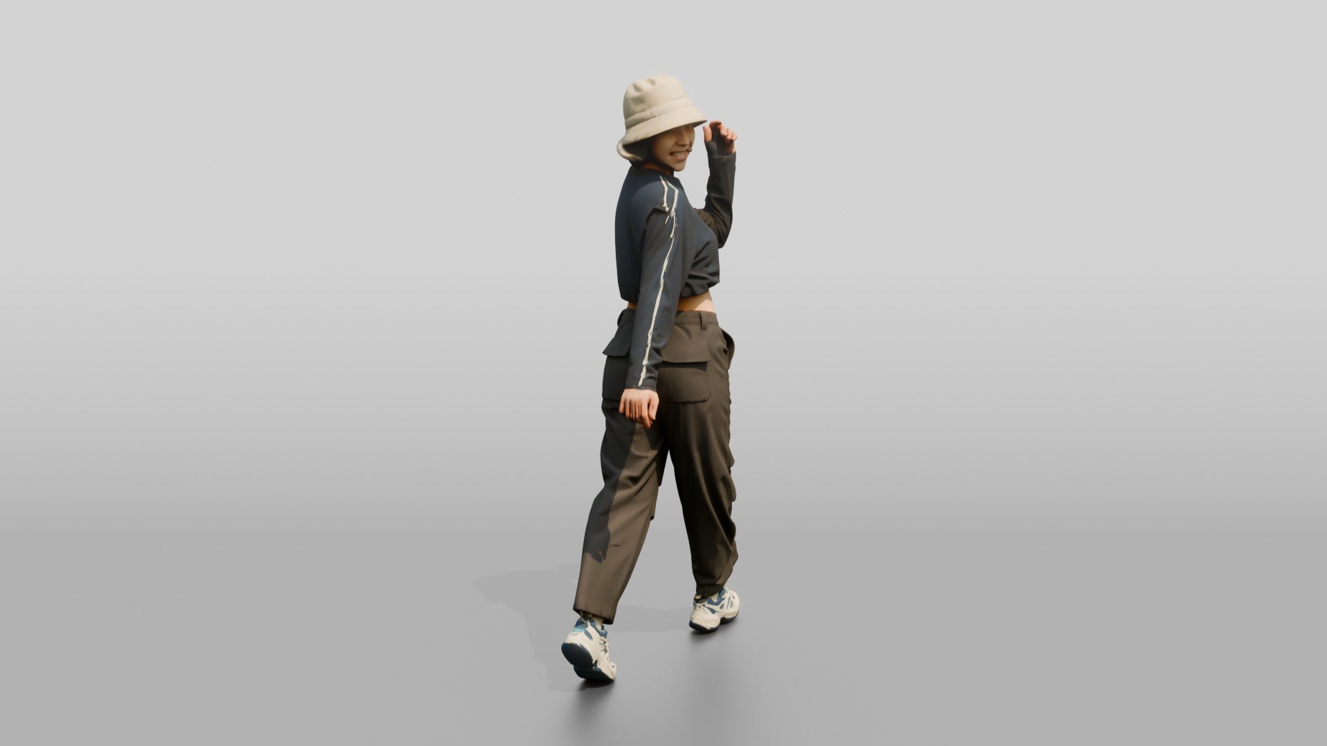 Woman Mid-Spin Glancing Over Shoulder