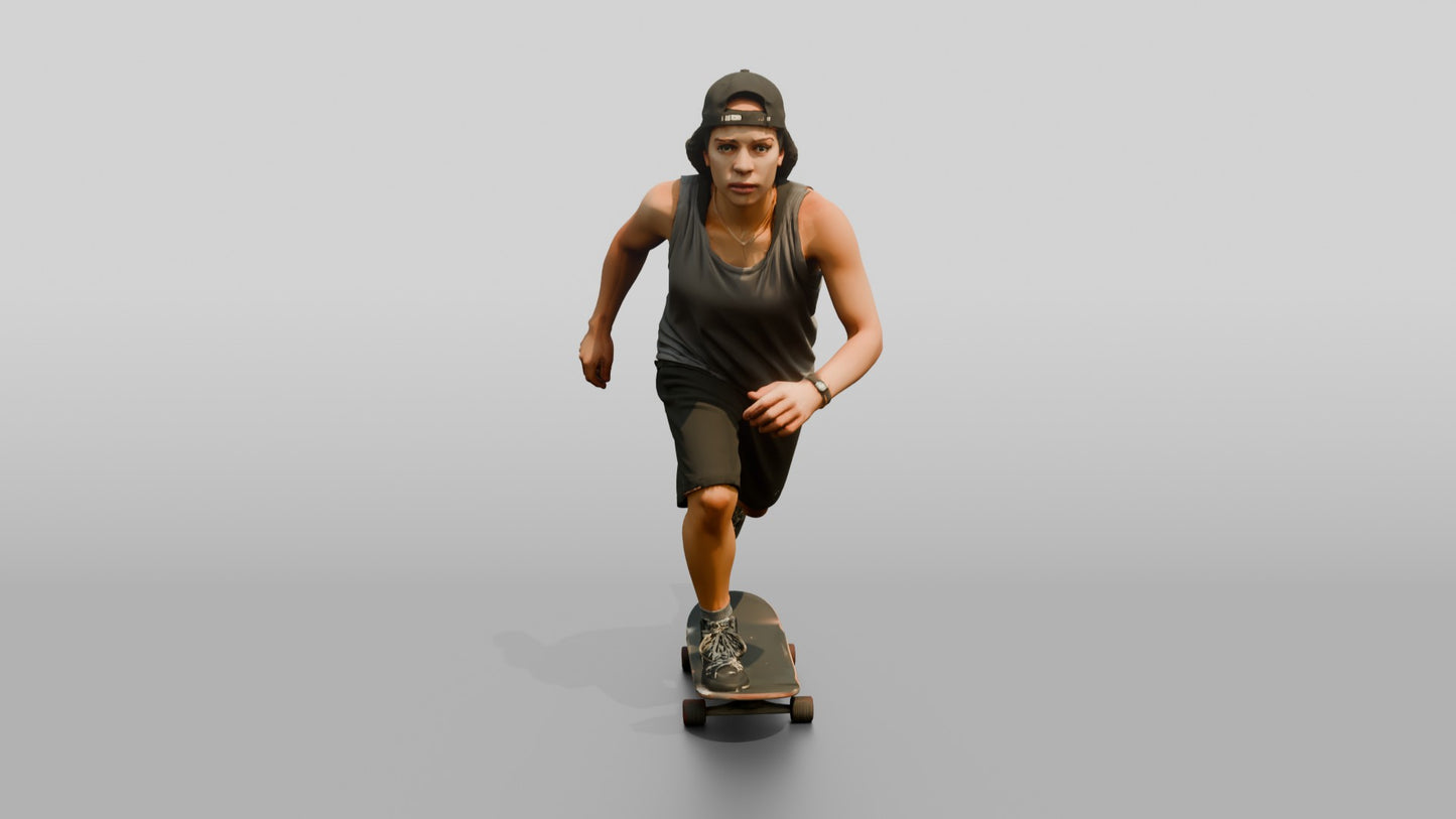 Latina Woman Skating Down the Boardwalk