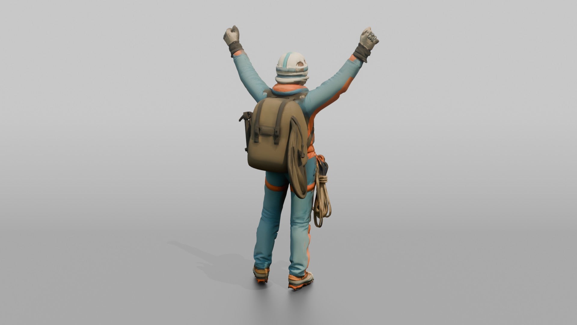 Mountaineer Raising Her Arms in Victory