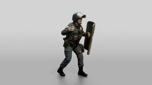Riot Police Officers Walking with Shields - 3D character model, view 1