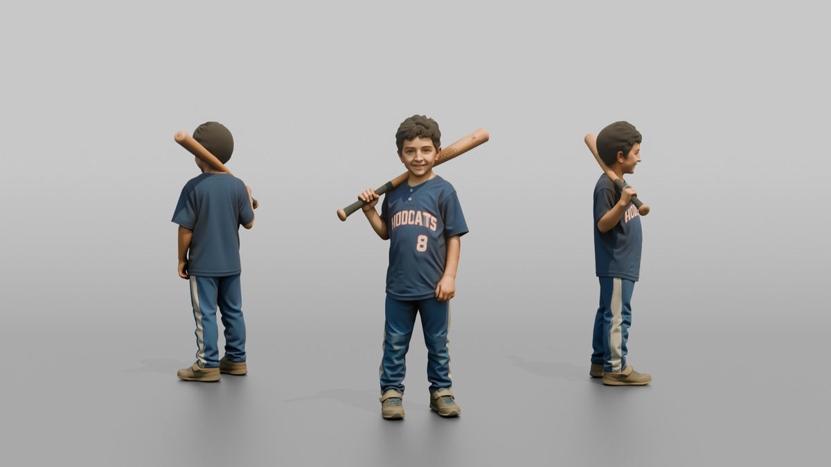 Son Holding A Baseball Bat Resting On His Shoulder - 3D character model, view 1