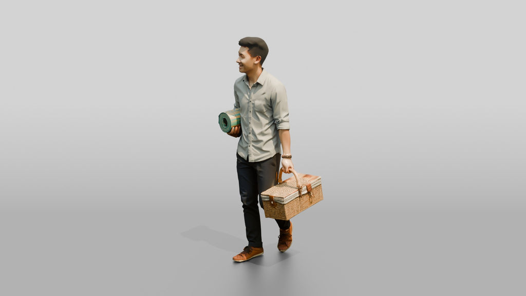Young Chinese Man Carrying a Picnic Basket