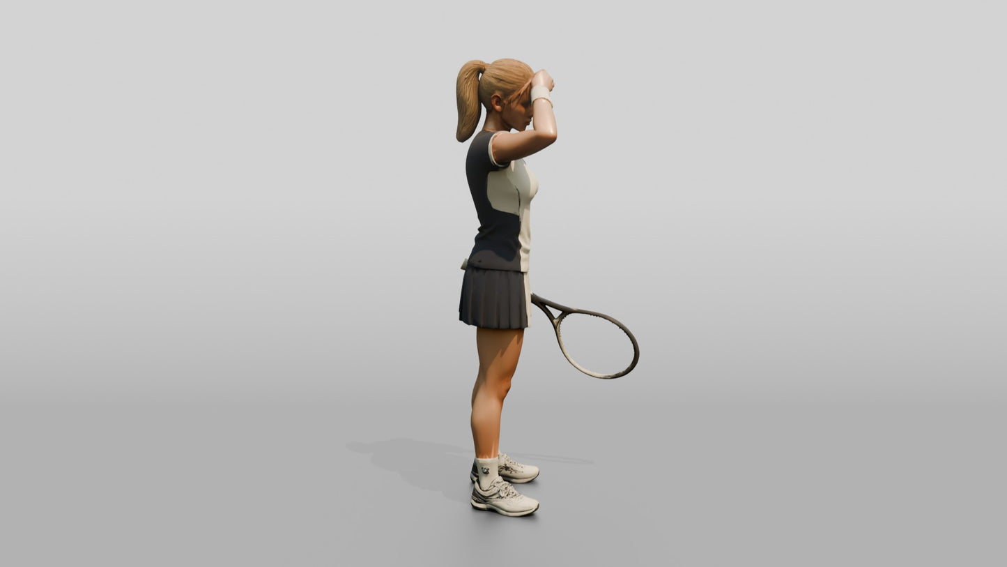 Female Tennis Player Wiping Sweat Between Points