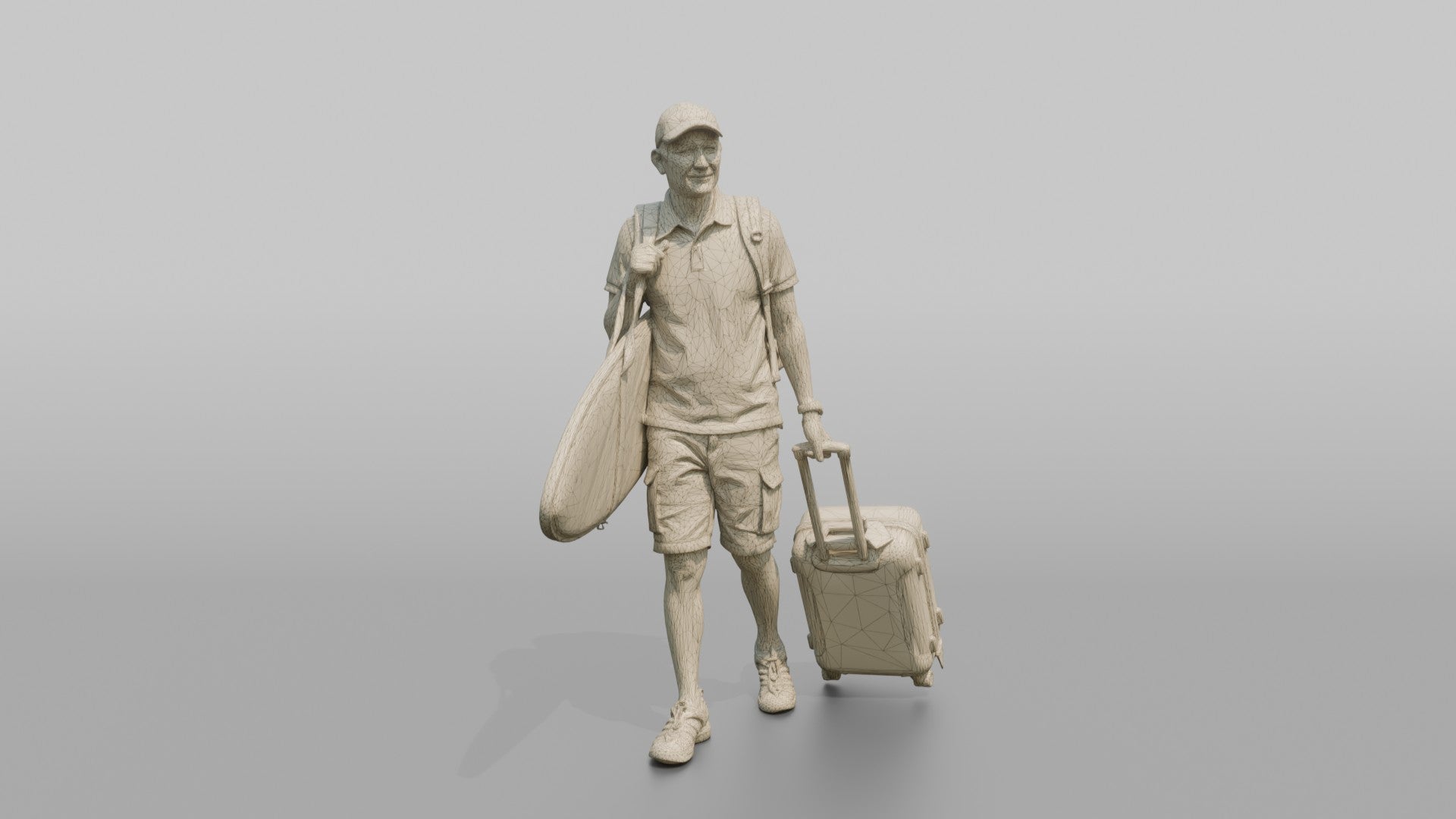 Traveler Carrying A Surfboard And Backpack