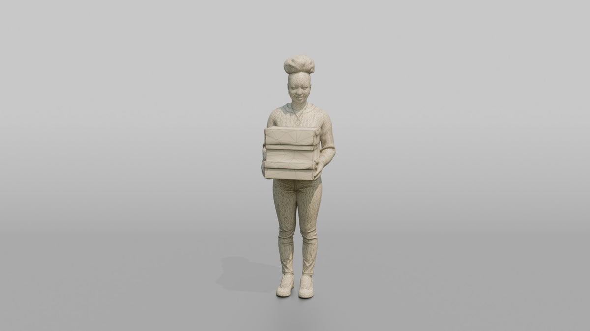 Woman Customer Holding A Stack Of Three Shoeboxes - wireframe topology preview