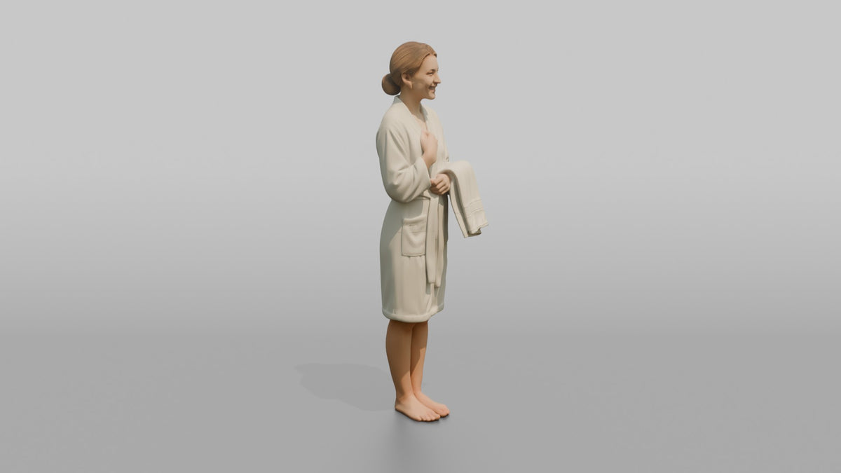 Spa Client Man Standing Holding A Folded Towel Against The Chest - 3D character model, view 2