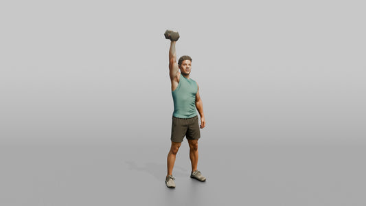 Weightlifter Man Pressing A Dumbbell Overhead With One Arm - 3D character model
