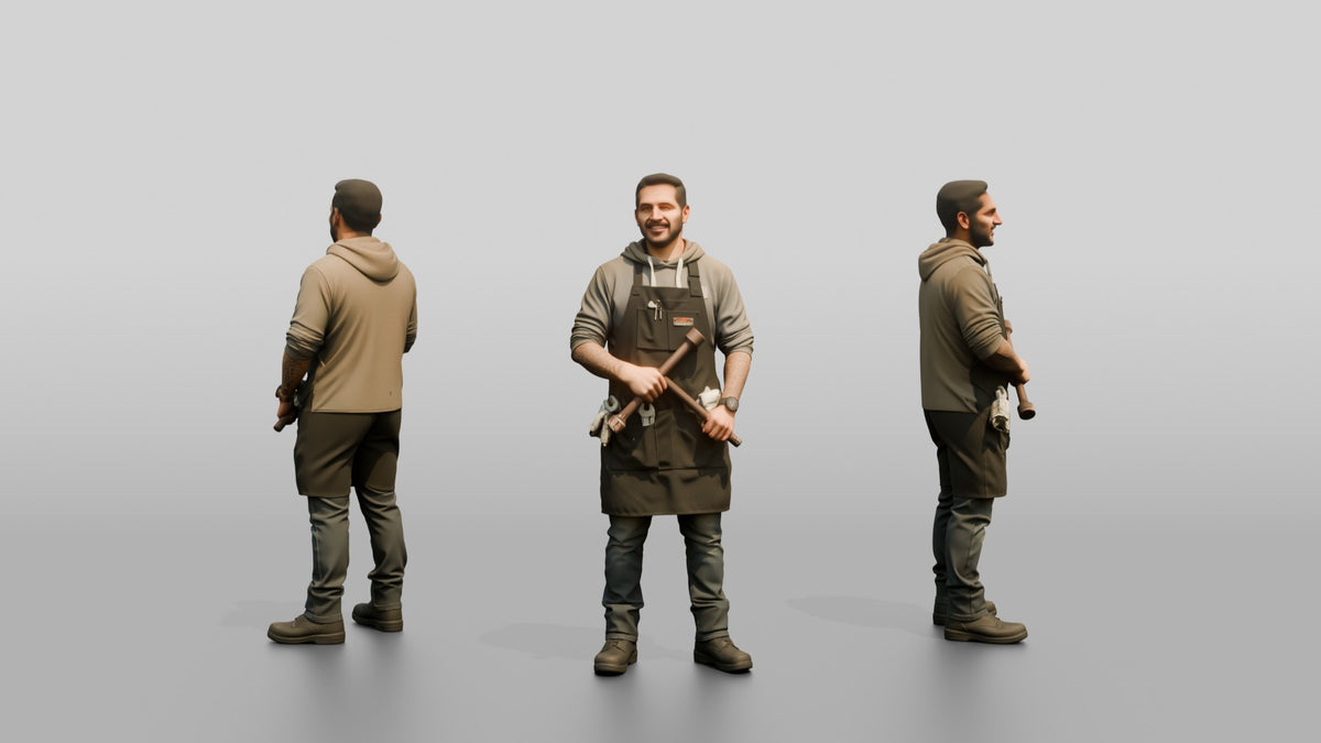 Mechanic Holding a Tire Iron - 3D character model