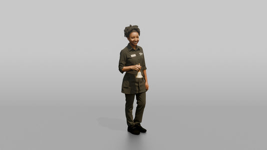Server Woman Holding A Small Service Bell - 3D character model