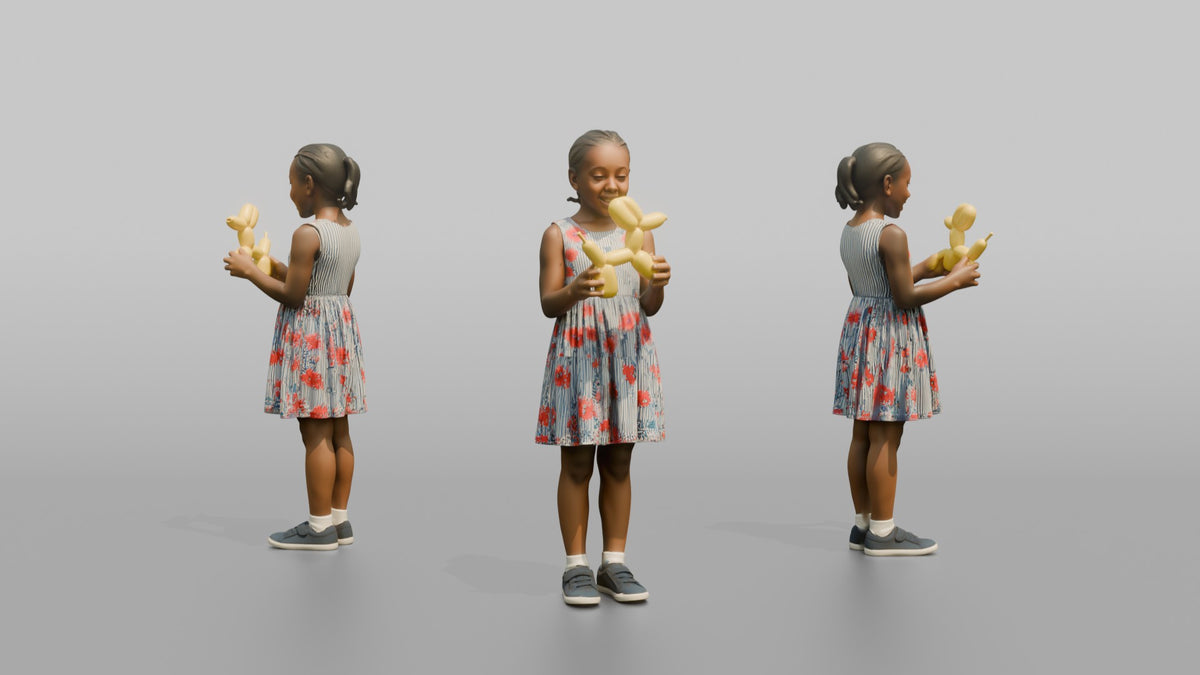 Daughter Holding A Balloon Animal With Both Hands - 3D character model, view 1