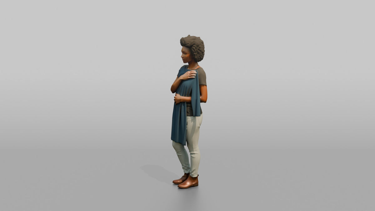 Woman Customer Holding A Dress Against Her Body - 3D character model, view 4