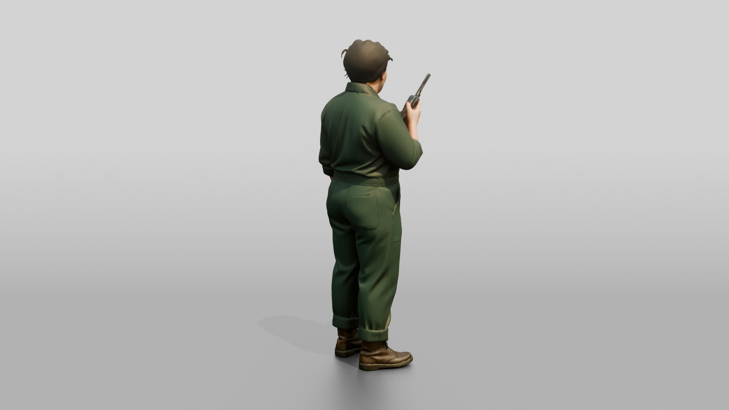Caucasian Female Prisoner in a Dark Green Uniform