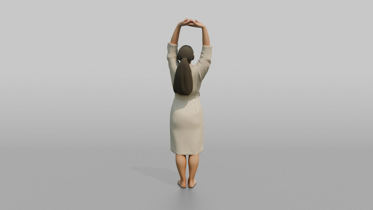 Spa Client Man Standing Stretching Both Arms Overhead In A Robe - 3D character model, view 3
