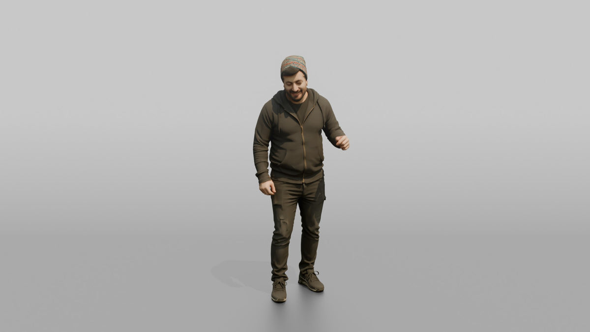 Patron Man Wearing A Colorful Beanie, Nodding Along To Music - 3D character model