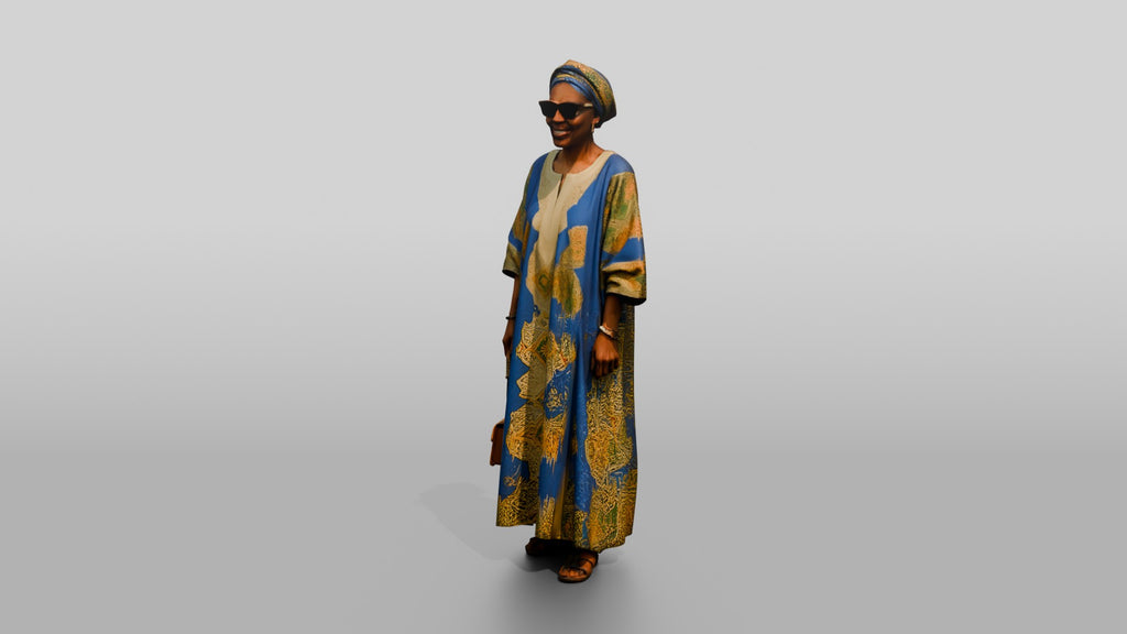 Elderly African Woman in a Patterned Boubou and Sunglasses