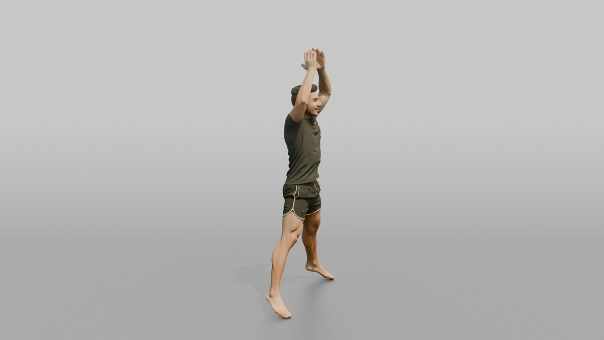 Fitness Influencer Man Mid Jumping-jack, Arms Overhead - 3D character model, view 2