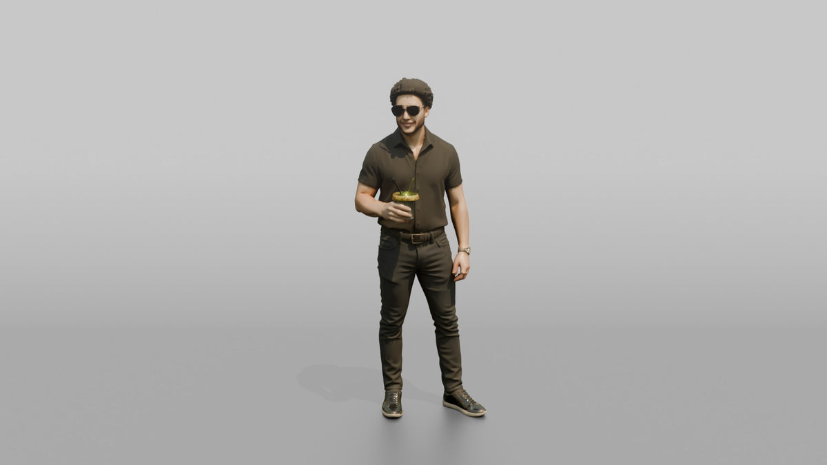 Patron Man Standing With Sunglasses On, Holding A Cocktail - 3D character model, view 5