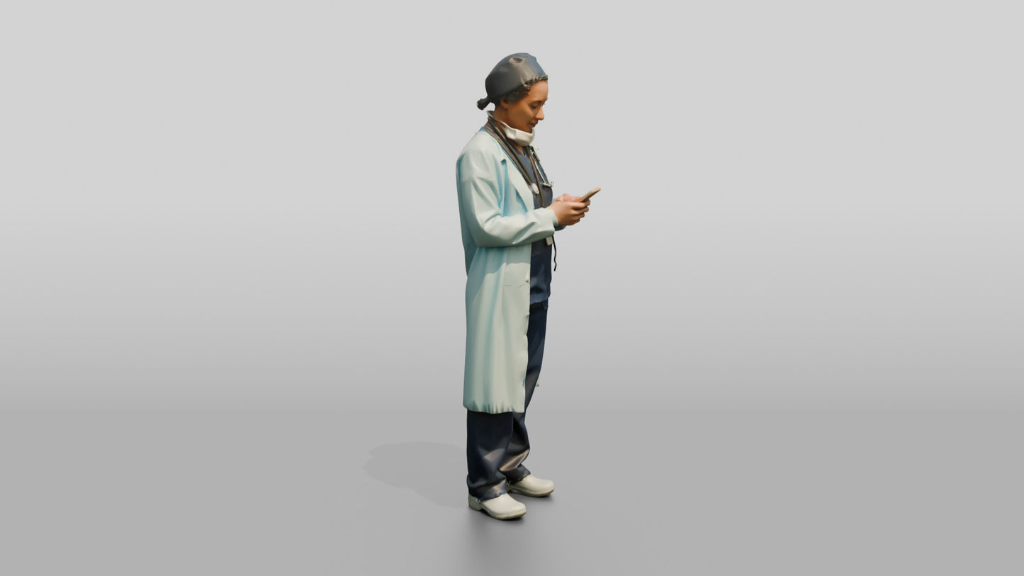 Middle-Aged Mixed-Race Woman Doctor on Phone