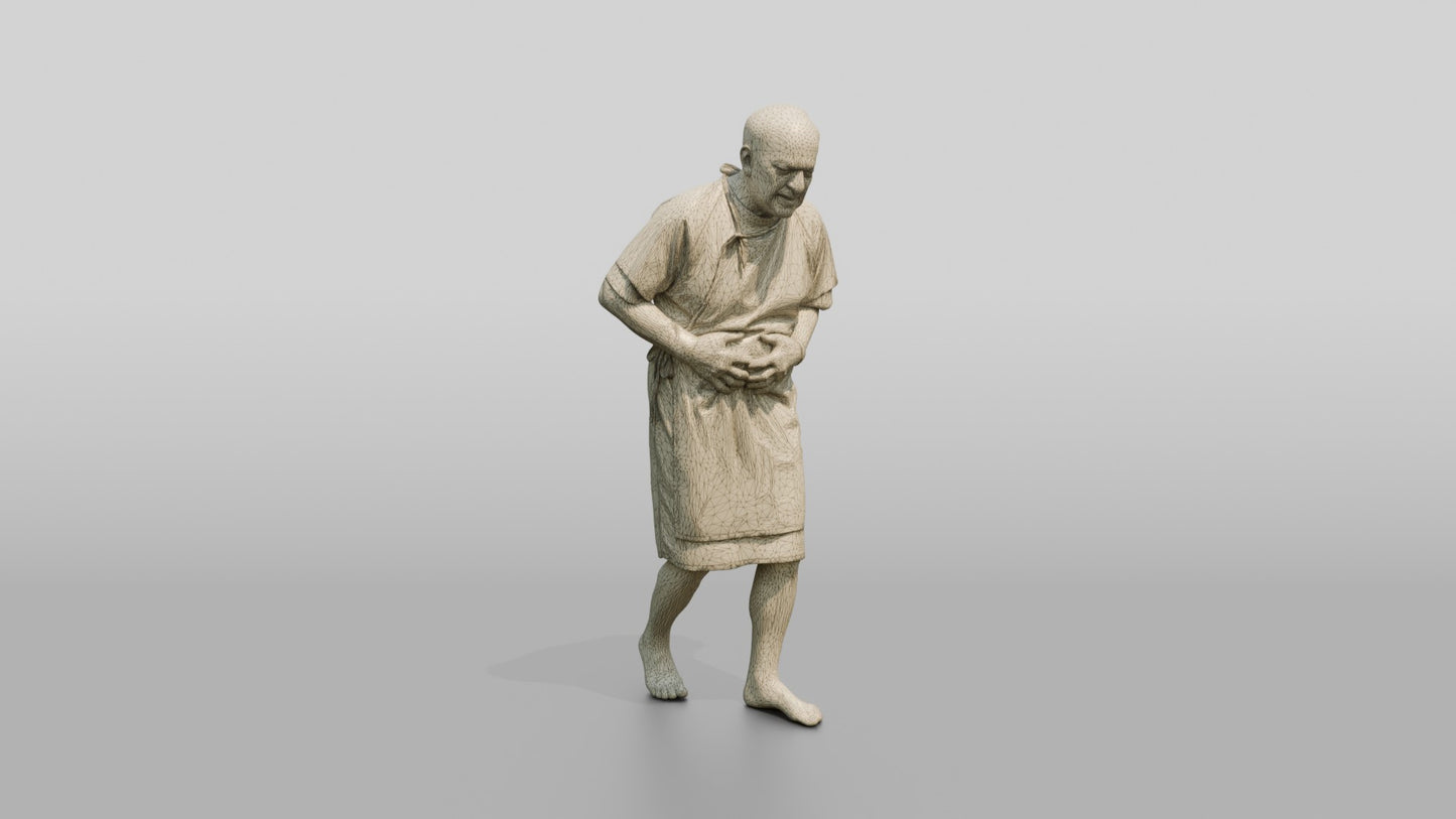 Elderly Man Patient Walking with Stomach Pain