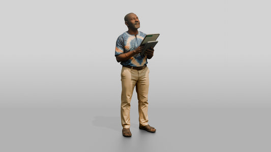 Elderly African Man Holding a Tablet Looking Up - 3D character model, view 1